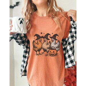 Vintage Women's Halloween Chicken Design Shirt 100% Cotton Crewneck Short Sleeve